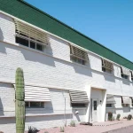 green and white painted building