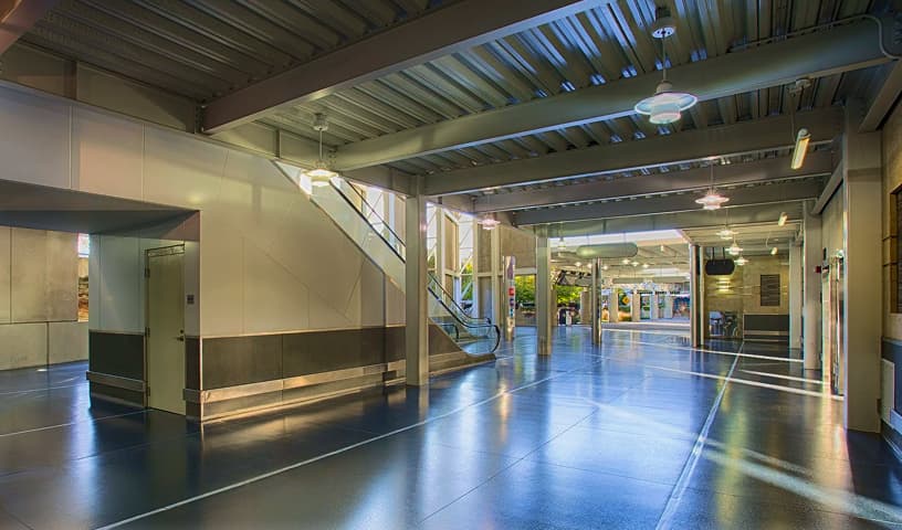 Painted interior commercial space with polished floor coating