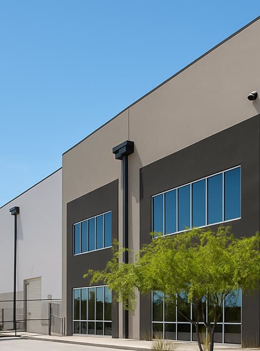Professional exterior painting on modern commercial building