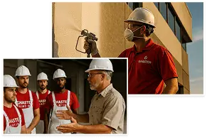 Painting crew receiving on-site guidance during exterior painting