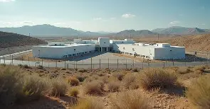 Exterior painting of secure industrial facility in desert landscape