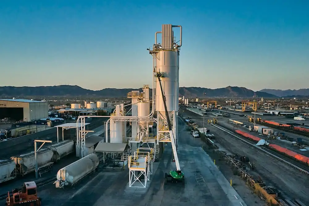 Industrial silo and plant with exterior painting and protective coatings