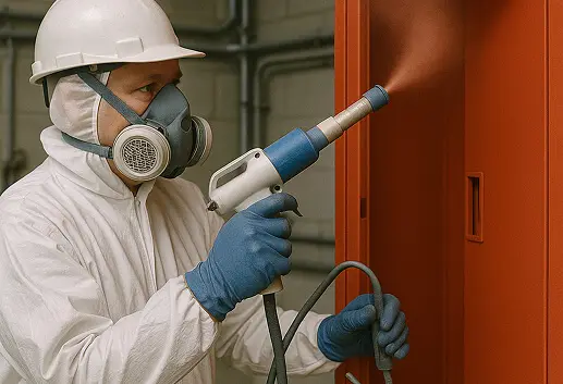 Protective industrial coating applied to metal equipment by trained technician