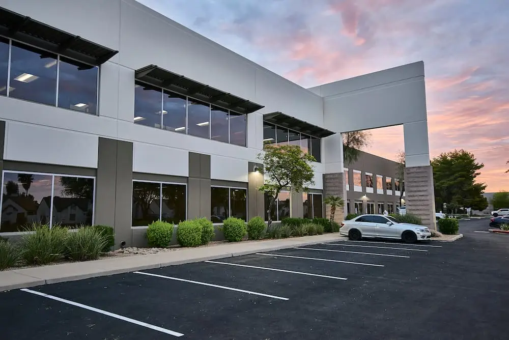 Exterior painting of modern commercial office building