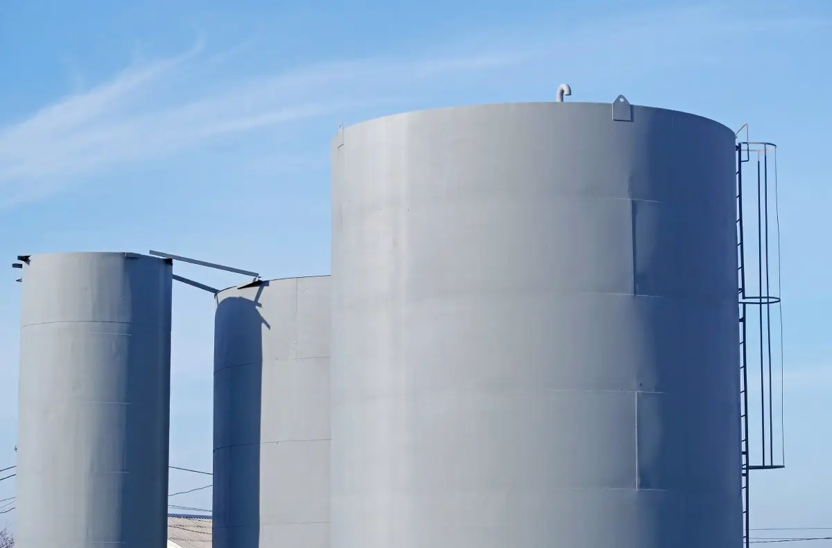 Industrial water and wastewater tanks with fresh paint and protective coating